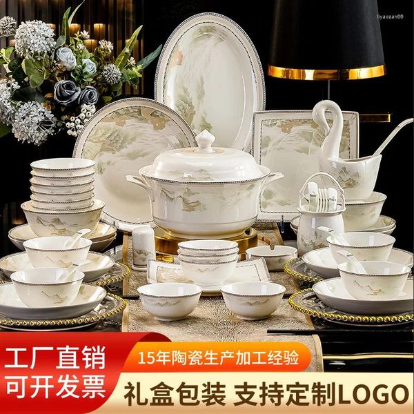 Geschirrsets Sets Jingdezhen Dish Housewarming Table Ware Bowl und Plate Ceramic Light Luxus