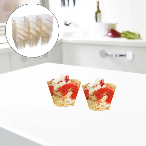Bicchieri usa e getta Cannucce Polvere d'oro Coppa da dessert Fornitura per feste Contenitore in plastica trasparente Mousse Gelateria Mini contenitori per torte