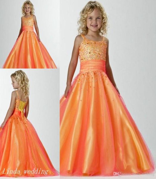 Neuankömmlinge Orange Girls Festzugskleid Prinzessin Ball Gowntulle Perlen Party Cupcake junger hübsches kleines Kind Hochzeitsblumenmädchen DR6674882