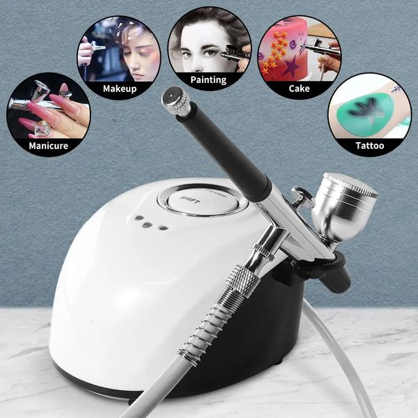 Máquina de aerógrafo profissional para unhas arte pintura tatuagem artesanato bolo nano névoa pulverizador ferramenta de beleza oxigênio injector compressor de ar 240321