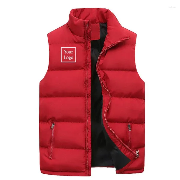 Gilet da uomo Logo cliente Stampa Gilet da uomo Giacche calde senza maniche Cappotto invernale con cerniera Colletto rialzato Gilet casual Abbigliamento di marca