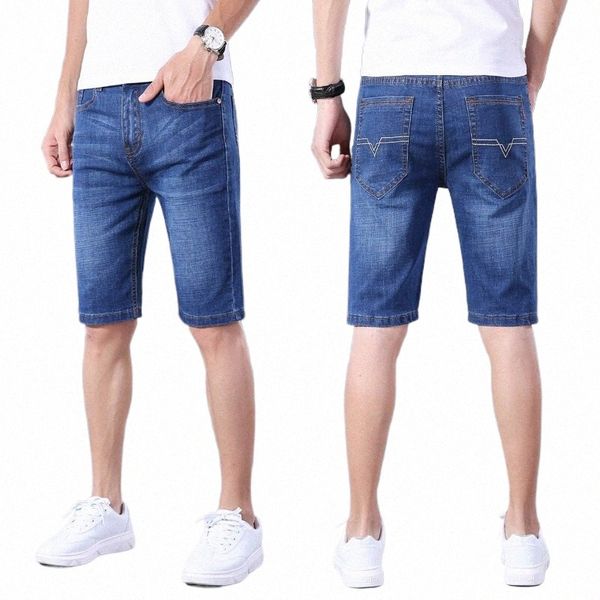 Calças de joelho retas casuais calças de joelho de verão Roupas masculinas de zíper de trajes vintage Bolsos de jeans de jeans básicos d1e4#
