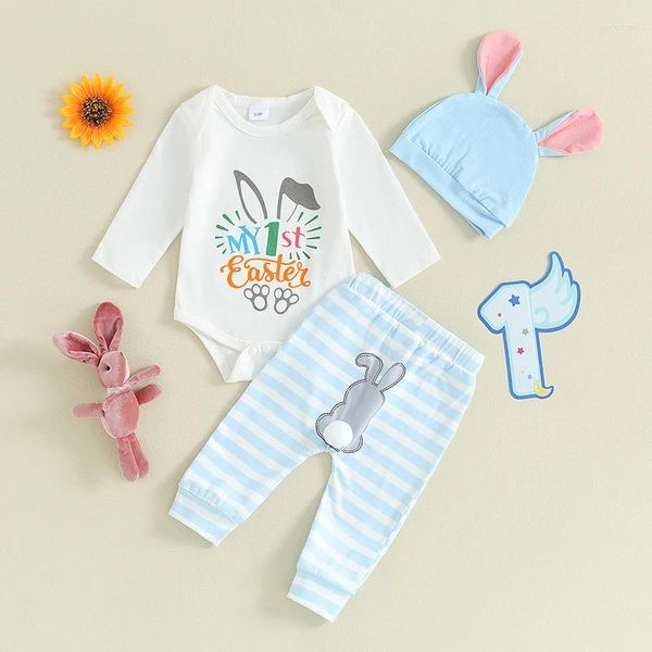 Kleidung Sets Meine 1. Ostern Outfits Säugling Baby Jungen Mädchen Langarm Strampler Body Hosen Hut Mit Plüsch Schwanz 3 stücke