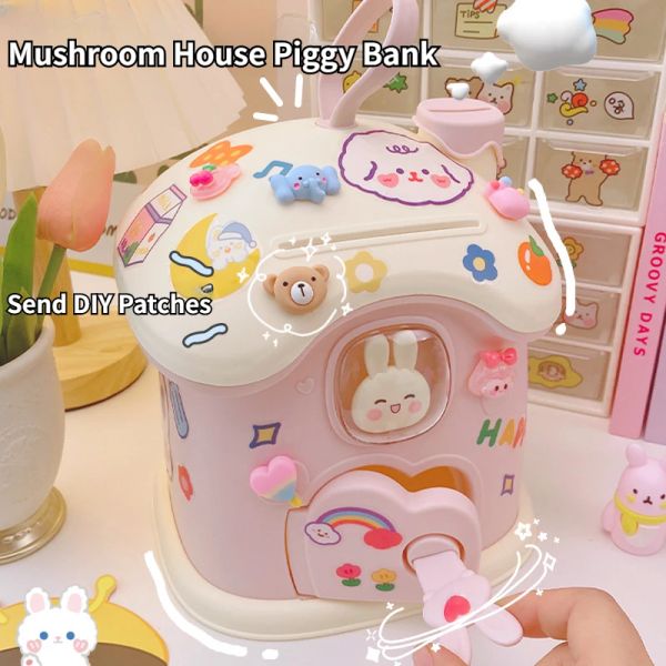 BOXE CINETTO Casa di funghi di coniglio Piggy Bank Money Saving Box Storage Boys Girls Girl Banks Coin Bank Kawaii DECORAZIONE DELLA CASA