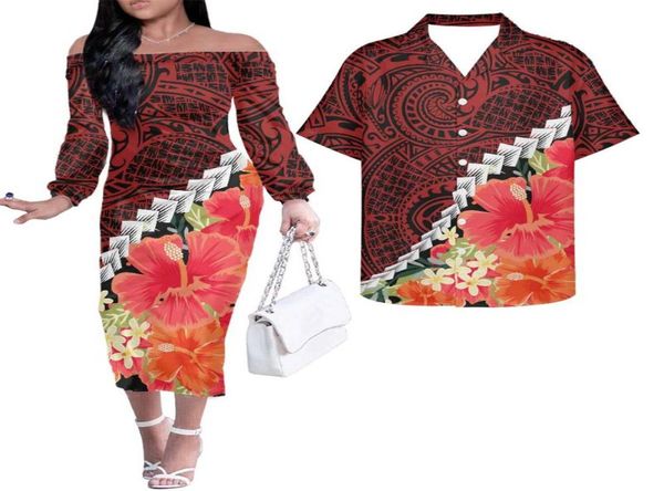 Lässige Kleider Hycool Women Hemd Shirt Set Hawaiian Blume Samoan Stammesmuster Midi für Frau Sexy Club Kleidung Sommer688551111