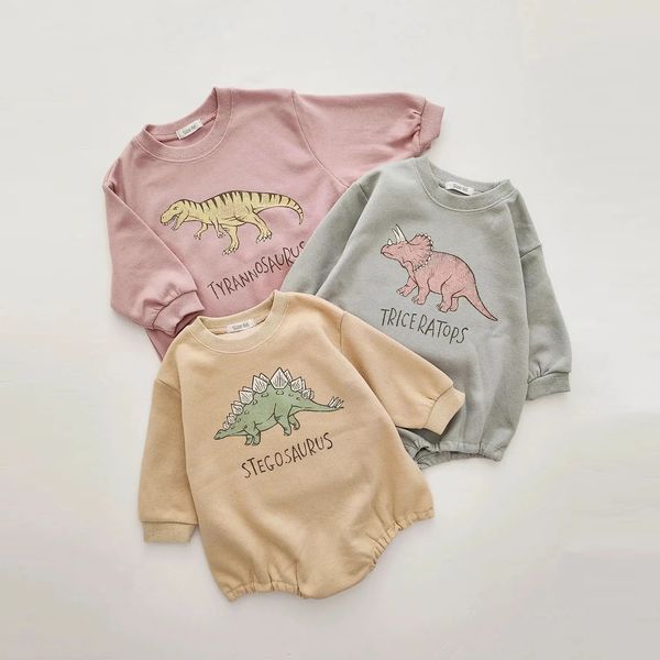 Bebê original dinossauro moletom macacão 2024 outono coreano bebê bodysuits criança uma peça infantil meninos bodysuits menina outfits 240326