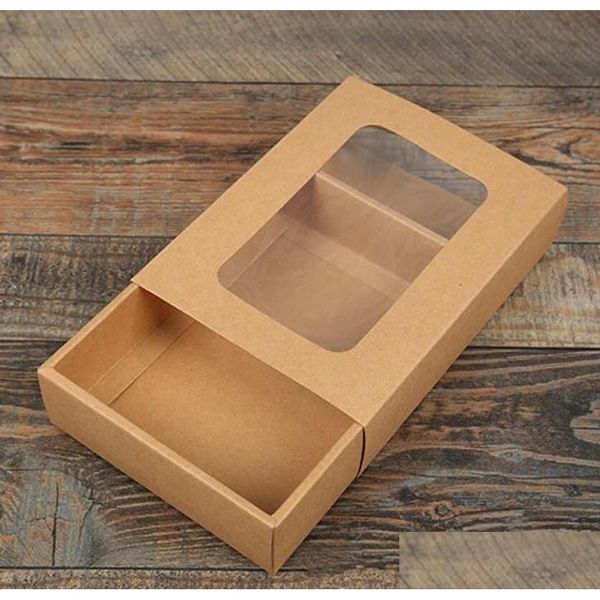 Confezione regalo 18,5X14X4,5 cm Scatole di carta Kraft Scatola di imballaggio con calzini per finestra Fatti a mano Der Drop Delivery Home Garden Festive Party Supplie Dhox7