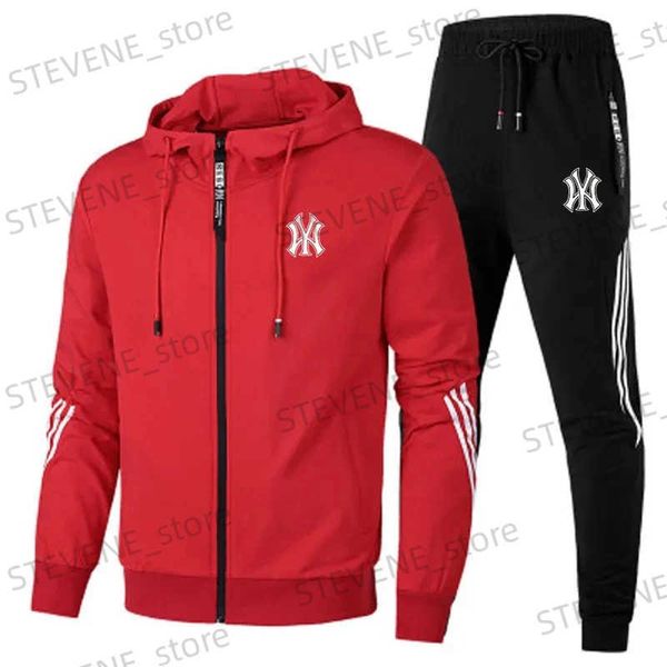 Men's Tracksuits FashionSuit Men Suit Autumn New Zipper Cardigan Jacket+Sweatpantes Stripe Running Fitness Basketball Jogging 2 Peças Conjunto T240326