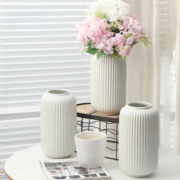 Vasos nórdico branco listrado vaso de cerâmica sala de estar arranjo de flores água levantada acessórios de decoração de casa estética
