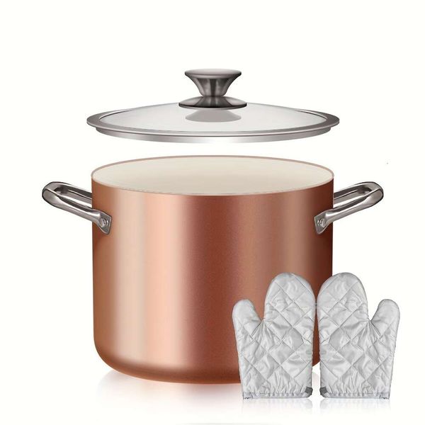 Pentola antiaderente 1 pc, pasta di zuppa da 7 qt con coperchio, stufato di cucina sicuro da 7 litri di stock di cucina, salsa riscaldano cibo, corsi di gas a gas aduzione compatibili per