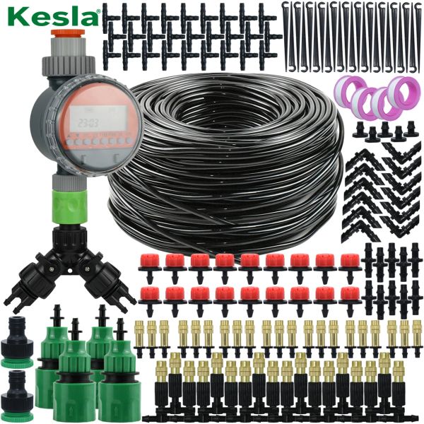 Kits KESLA 550M Garten-Mikro-Tropfbewässerung, automatisches Bewässerungssystem-Kit, Timer-Controller, DIY-Nebelspray-Kühlung für Topfpflanzen