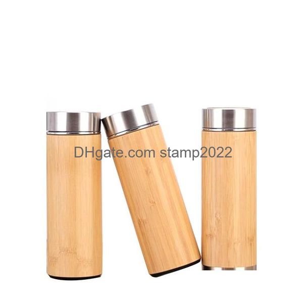 Garrafas de água Bambu Aço Inoxidável Vácuo Caneca Carro Garrafa Reta Roxo Clay Liner Handy Tumbler Presente de Negócio Drop Delivery Home Dhkoc