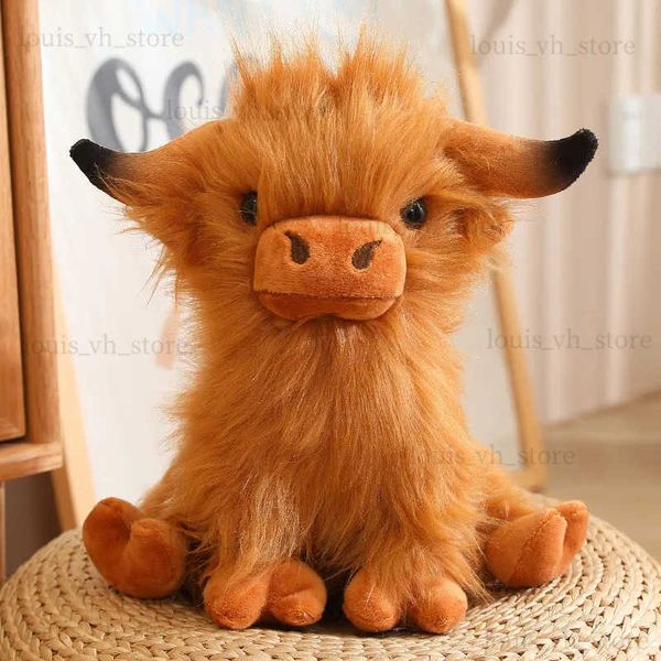 Bambole di peluche 27 cm Realistico Highland Mucca Peluche Bisonte Marrone Peluche Simulazione Wild Yak Doll Bovino Room Decor Regalo di compleanno per bambini T240325