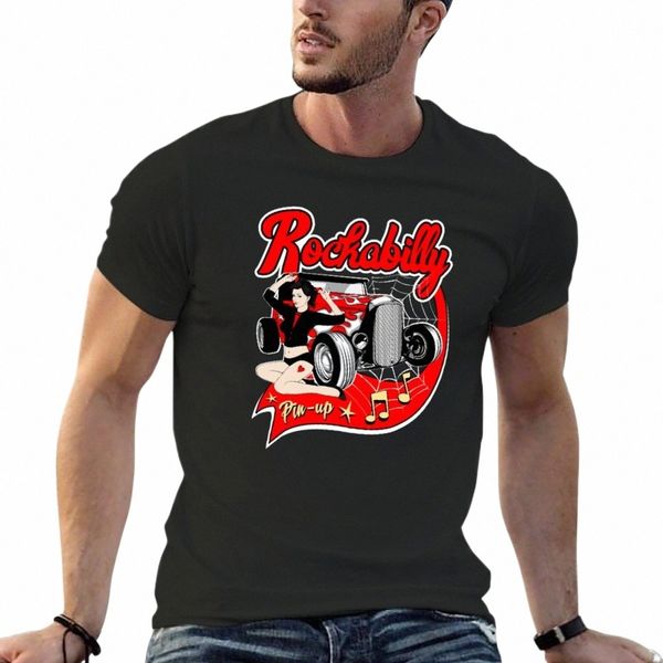 Pin Up Girl Rockabilly Musica Hot Rod Sock Hop Rocker Vintage Classic Rock and Roll T-shirt oversize nero t-shirt per gli uomini J4v8 #