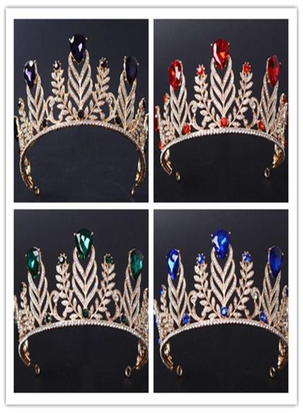 Vintage Wedding Queen Tiara Princess Crown Bridal Crystal Strass Accessori per capelli Gioielli Fascia per capelli Gioielli Copricapo Viola Re4589068