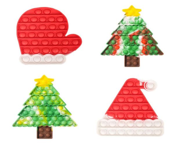 Árvore de Natal Meia Mitten Forma Push Pop Brinquedos Bolhas Popper Board Tie Dye Xmas Santa Clause Hat Caps Mitt Poo-seu Dedo Puzzle5521785