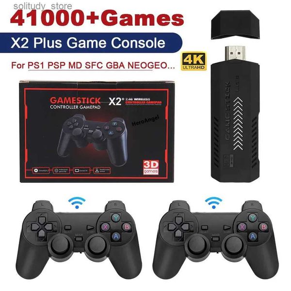 Jogadores de jogos portáteis X2 Plus GD10 Pro 4K Game Stick 3D HD Retro Video Game Console Controlador sem fio TV 50 Simulador para 1/N64/DC 256G 128G 64G Q240326
