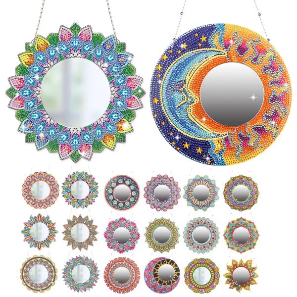 Stich DIY Diamant Malerei Mirror Tragbares Hanging Diamond Malerei Make -up Mirror Art Craft Set Blumenfarbe nach Nummer Kits Heimdekoration