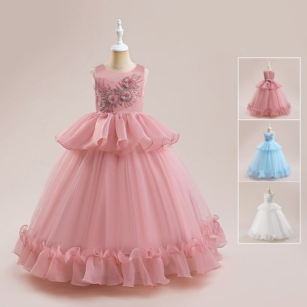 Bellezza Bianco Rosa Blu Applicazione gioiello Abiti da spettacolo per ragazze Abiti da cerimonia per ragazze Abiti da compleanno/festa per ragazze Ragazze per tutti i giorni Gonne Abbigliamento per bambini SZ 2-10 D326176