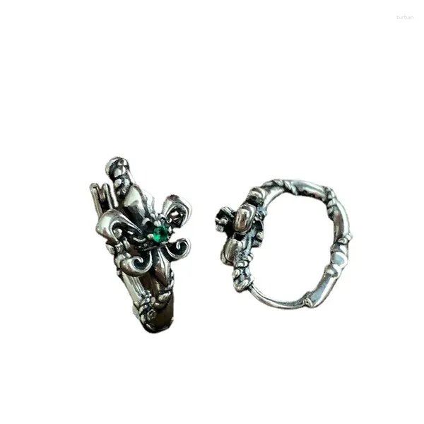 Orecchini a bottone retrò a cerchio per donna uomo alta qualità S925 argento sterling smeraldo zircone gioielli personalizzati originali