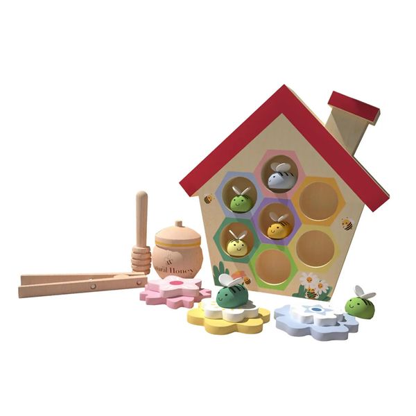 Giocattoli in legno Montessori Colore educativo puzzle cognitivo gioco dell'alveare per bambini ragazze bambini bambini baby hoilday regali 240321