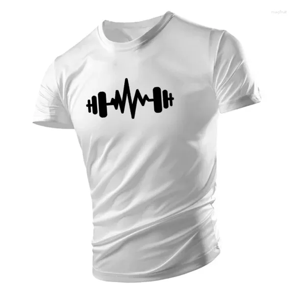 Homens camisetas Halteres Homens T-shirt Branco Preto de Manga Curta Top Tees Masculino Slim Redondo Pescoço Bottoming Trendy Pulôver Casual Impressão