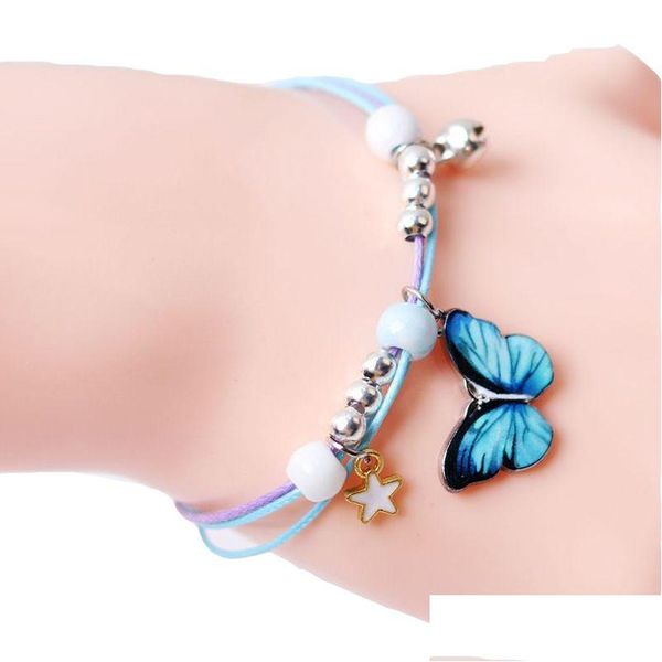 Braccialetti con ciondoli Individualità Carino Farfalla Drip Glaze Bracciale con ciondolo Intrecciato a mano Campane fatte a mano Braccialetti per donne Ragazza Bambini Dhp9C