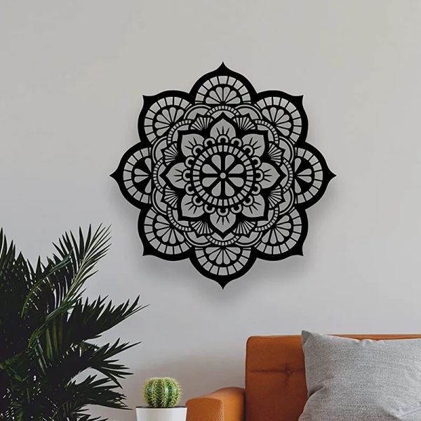 Aufkleber Böhmisches Metall-Mandala-Blumen-Wandkunst-Dekor, Mandala-Lotus-Aussehen, exotischer böhmischer Stil, Eisen-Kunst-Wanddekoration für Zuhause, Bücher