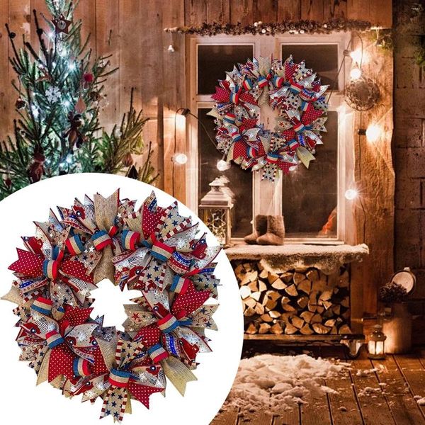 Flores decorativas floco de neve sinal de boas-vindas vermelho caminhão webbing independência dia grinalda diy cabides de porta