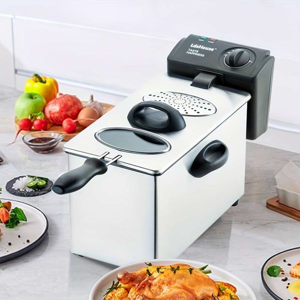 FRYER, PROJETO EUROPEIRO ELÉTRICO DE FRYER DE DEPRIAÇÃO Tampa removível com janela de vista elíptica, 1800 watts, frango fritar, batatas fritas, 9 xícaras/ 3,5 litros de óleo