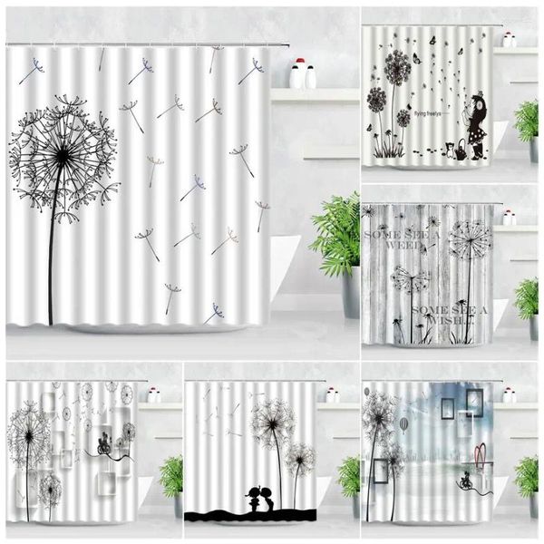 Cortinas de chuveiro floral dandelion cortina conjunto dos desenhos animados flores romântico amor impressão moderna natural à prova dwaterproof água decoração do banheiro banho