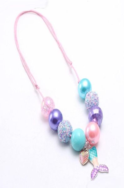 Nuovo arrivo Sirena Coda Ciondolo Kid Collana robusta Corda regolata Per i più piccoli Ragazze Bubblegum Bead Collana robusta Gioielli per bambino1437124