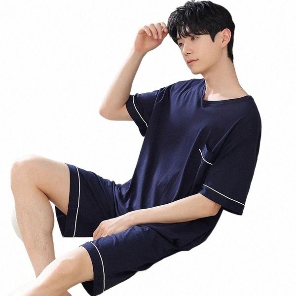 Coreano Fi Homewear para Homens Modal Pijamas Curto Slee Top Shorts Pijamas Set Young Boy Nightwear Homme lounge set s3fm #