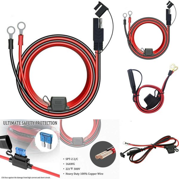 Novo cabo sae de liberação rápida com fusível o conector adaptador de extensão do carregador de bateria fio 16awg terminal