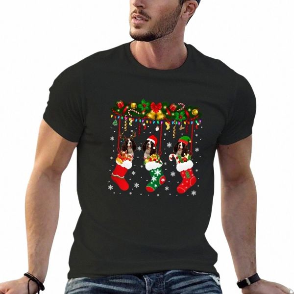 Inglês Springer Spaniel In Sock Xmas Reindeer Santa ELF Dog T-Shirt anime roupas gráficos simples camisetas homens a93a #