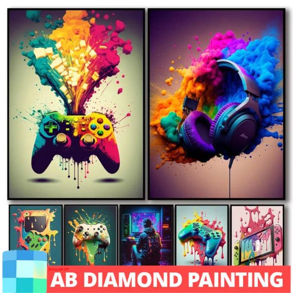 Ponto ab luzes do norte pintura diamante neon jogo punk colorido dos desenhos animados mosaico bordado 5d diy nova chegada conjunto presente decoração de casa