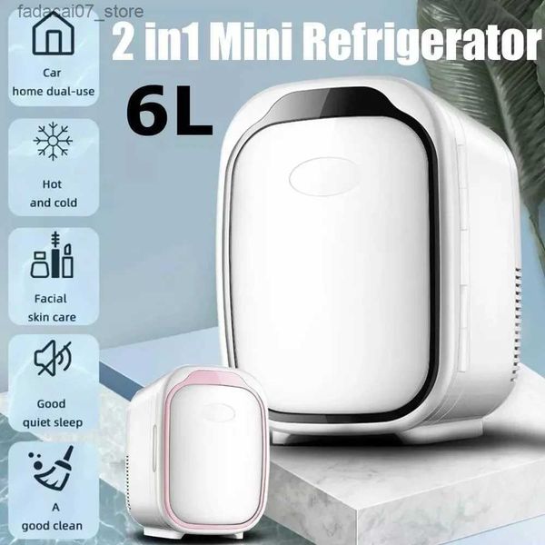 Geladeiras Freezers Mini refrigerador e aquecedor de 6 litros portátil compacto refrigerador pessoal 100% Freon livre de refrigerador de carro ecológico Q240326