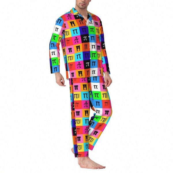 Pigiama colorblock da uomo Happy Pi Day Warm Bedroom Sleepwear Primavera 2 pezzi Casual Loose Oversize Graphic Pigiama Set 29AE #