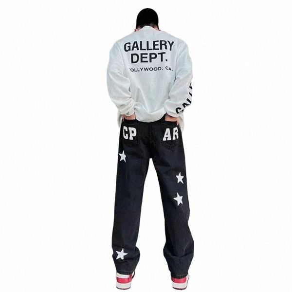 Star Jeans Uomo Denim Nero Pantaloni cargo Skinny Jeans Uomo Y2k Abbigliamento Hip Hop Cross Patch Pantaloni dritti Pantaloni Harajuku Skinny 28pD #