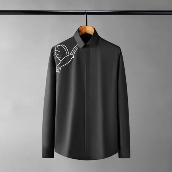 Мужские повседневные рубашки Minglu Pigeon с простой вышивкой, роскошный хлопок с длинным рукавом, черный, белый цвет, четыре сезона, Slim Fit Party Man 4XL Drop Deli Otdmb