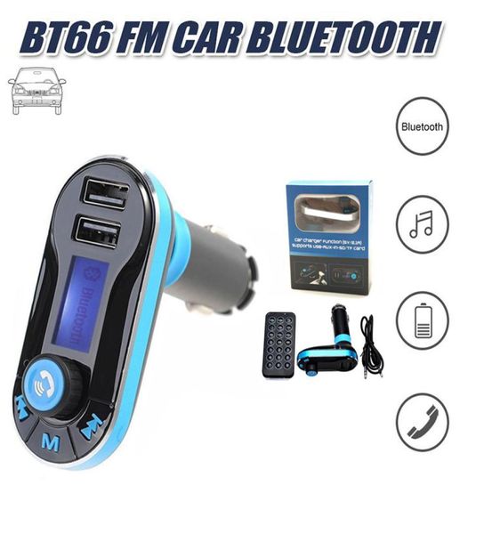 BT66 Trasmettitore FM Bluetooth Mani Adattatore radio FM Ricevitore Kit per auto Caricatore per auto doppio USB Supporto Scheda SD Flash USB per Ipho3501837