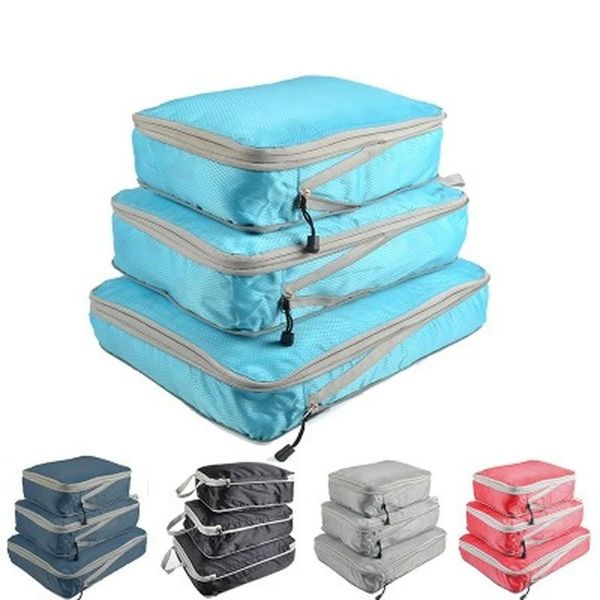 NEU 2024 3PCS/SET -Komprimierungspackungswürfel Reisebeutel Gepäck Koffer -Organizer Set Faltbares wasserdichtes Nylonmaterial wasserdicht