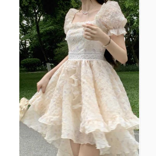 Новинка 2024 года, летнее платье принцессы для побега, пышная юбка с французским квадратным вырезом и ласточкой