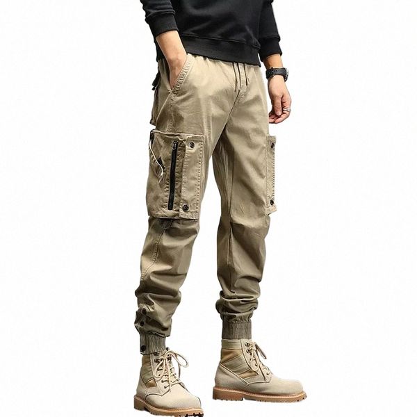 Khaki Cargo Hosen Männer Kordelzug Knöchel Länge 9 Teil Hosen Streetwear Fi Cott Hosen Männer Casual Arbeit Hosen Militär W6m9 #