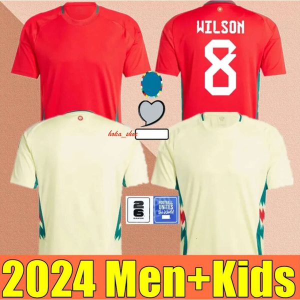 Maglia da calcio Galles 2024 WILSON RAMSEY BALE Euro Cup Nuova squadra nazionale 2025 24 25 Maglia da calcio da uomo Kit completo per bambini Home Rosso Away Giallo Uniforme da uomo BROOKS