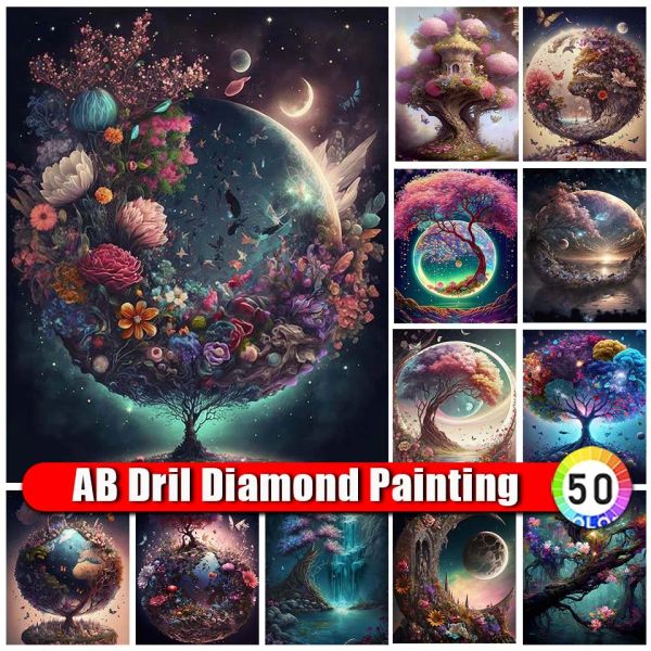 Stitch Zipper Bag AB Diamond Painting Tree Flor Full 5D Mosaic Diamond Bordado Paisagem Picture Diy Rhinestone Home Decor Presente