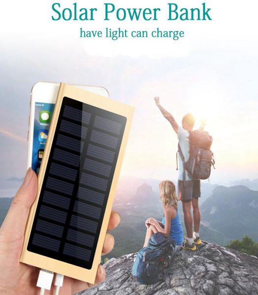 Ultra fino banco de energia solar 20000mah bateria externa carregador rápido duplo usb powerbank painel solar portátil com flash light6997618