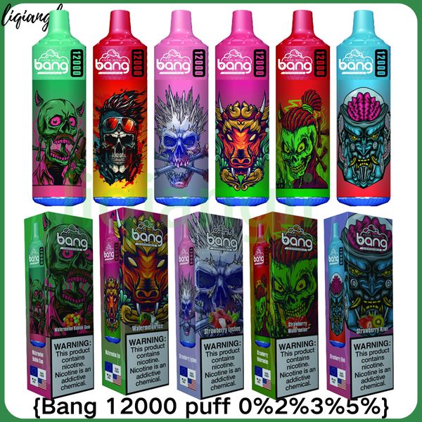 Bang 12000 puf 12k puf buharlaştırıcıları tek kullanımlık vape kalem 12 renk e-sigaralar patlama vapes örgü bobin elektronik sigara rgb LED ışıkları 0/2/3/5