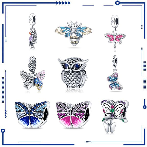 925 Silber Kreuz Grenze Heißer Verkauf Schmetterling, Libelle, Biene, Eule, Anhänger Perlen, DIY Schmuck Zubehör Großhandel Kostenloser Versand