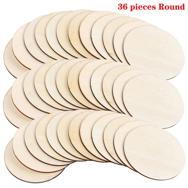 Artesanato 36pcs 10cm Pedaços de madeira em branco Quadrados redondos de madeira para artesanato de arte diy